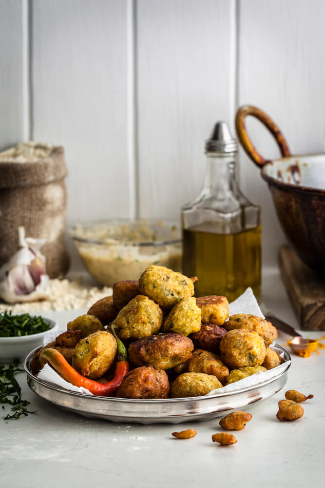 Plate of crispy corn bhajia (corn fritters)