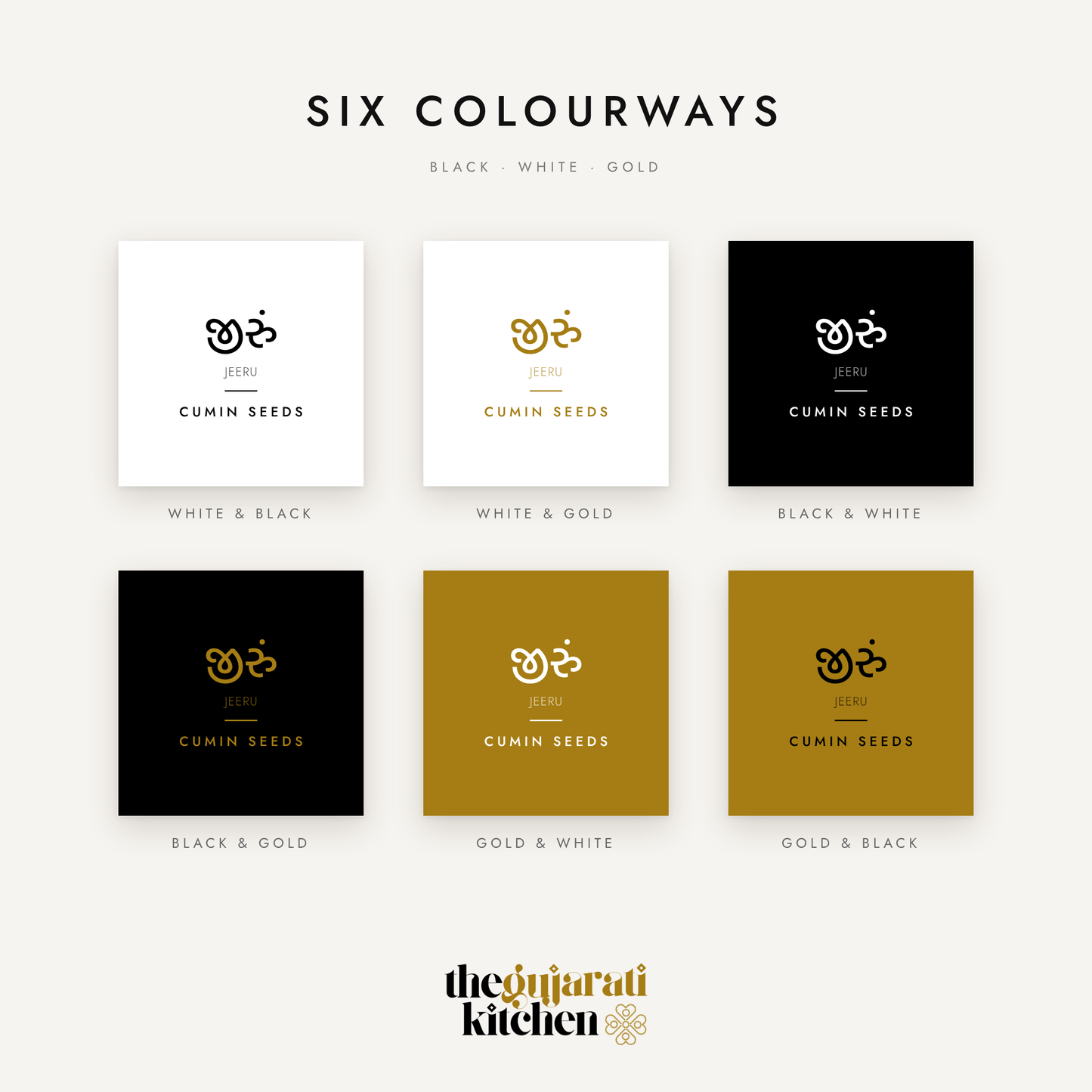 The six colourways available for the Gujarati pantry labels