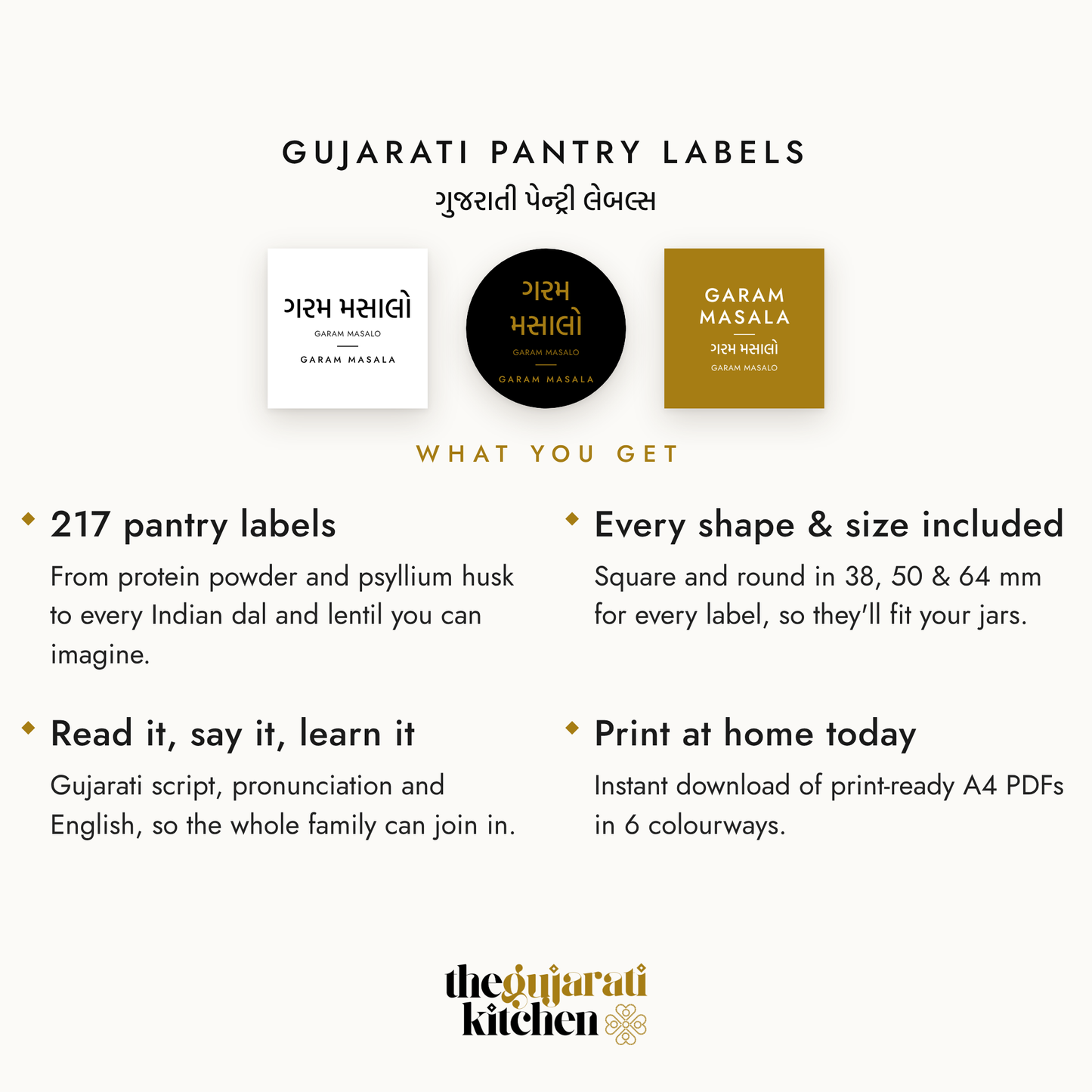 What's included in the Gujarati pantry labels download
