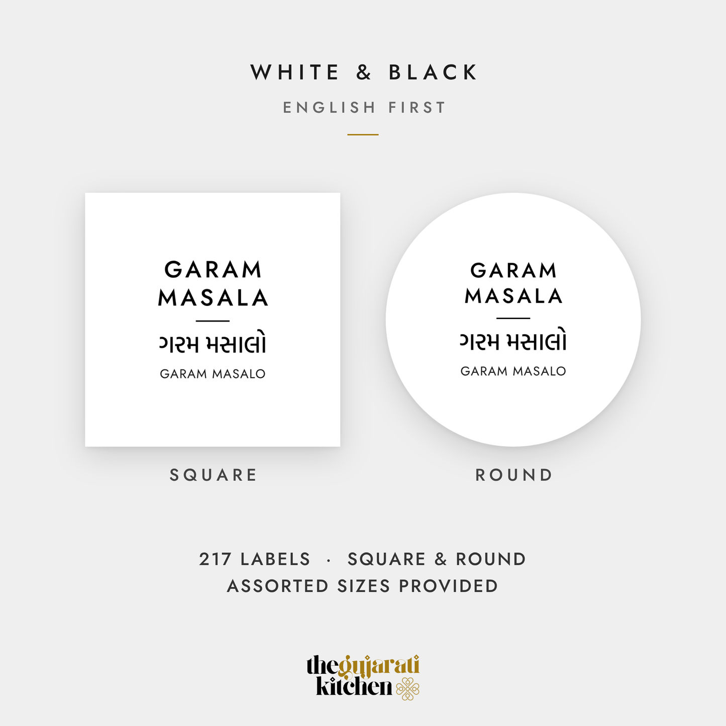 White and black pantry labels, English first